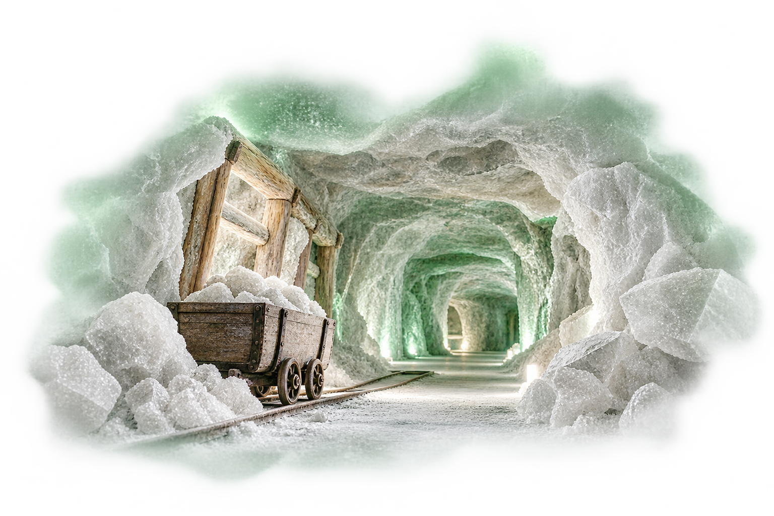 Historischer Salzstollen mit Lore