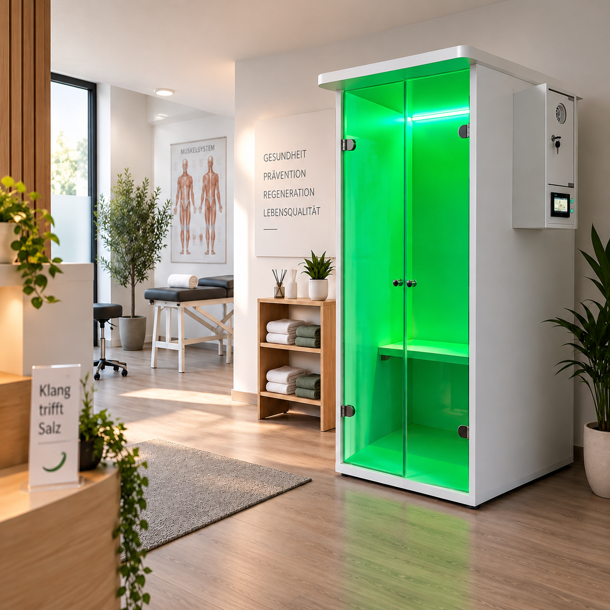 Modernes Wellnessstudio mit haloVITAL® Salzkabine